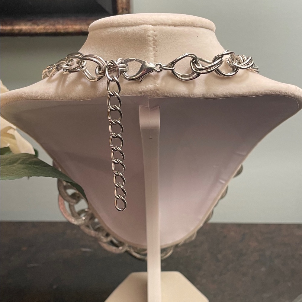 Aluminum Silver Triple-Stranded Statement Necklace - Picture 5 of 5